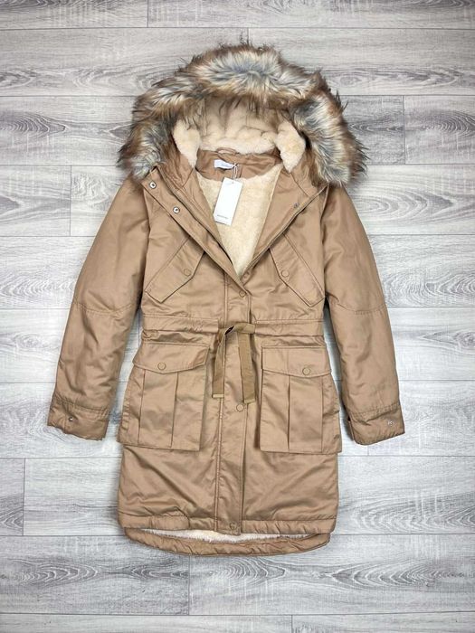 Zimowa Kurtka Reserved Damska Parka ocieplana kożuchem długa H2