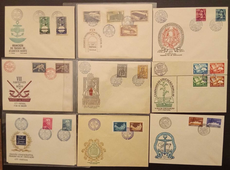 Selos novos e FDC - Portugal (anos 1950)