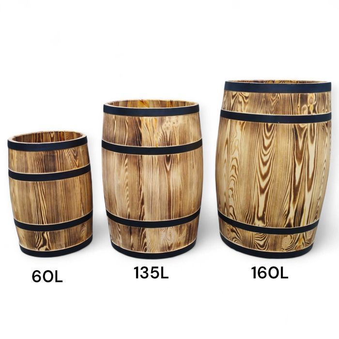 beczka drewniana 135L  dekoracja ogrodowa  donica kwietnik deszczówka