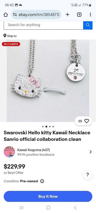 Комплект оригінал Swarovski / Сваровські  | Лімітована Hello Kitty