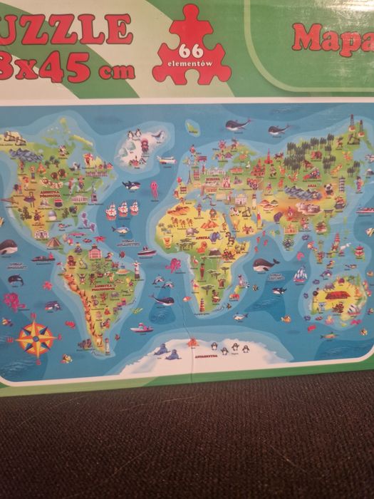 2 zestawy puzzli Mapa Świata i Mapa Polski