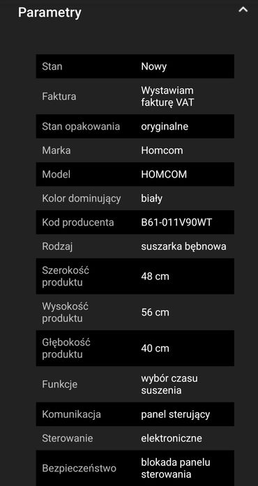 Suszarka bębnowa Homcom