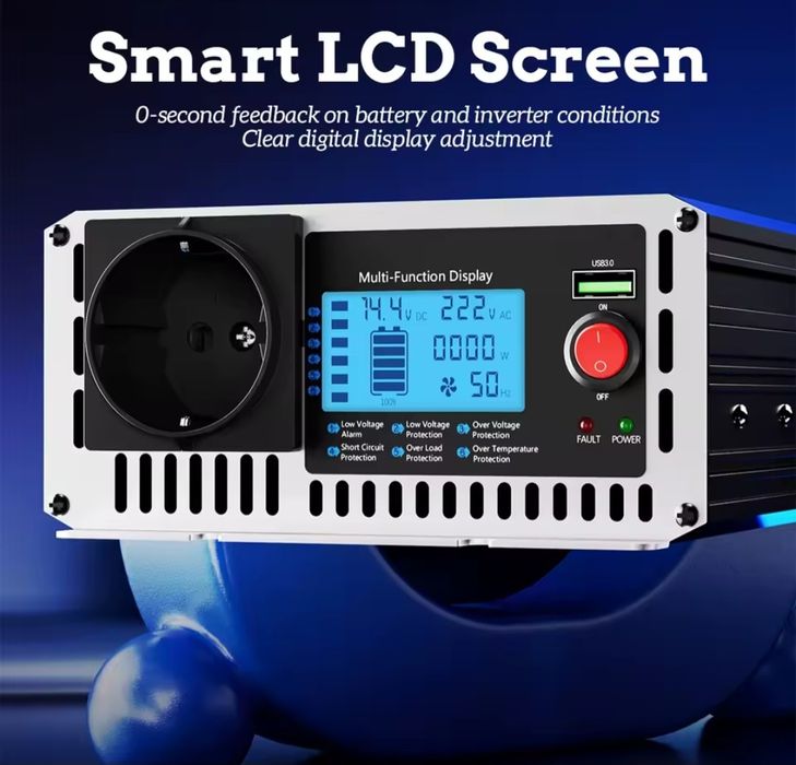 Inversor de onda senoidal pura HOULI 5000W | 12V a 230V | Controle Remoto LCD | Carro/RV/alimentação fora da rede