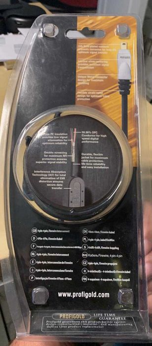 FIREWIRE CABLE 4-pin to 4-pin PROFESSIONAL GOLD (New & Sealed!)64585755420802121