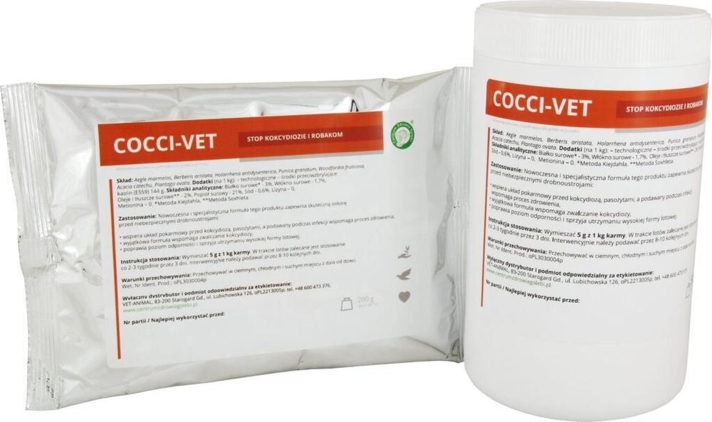 Cocci-Vet 500g wspierające zwalczanie kokcydiozy i pasożytów gołębie