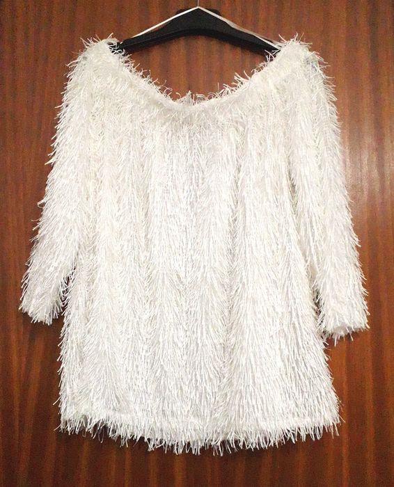 Camisola branca de malha com franjas da Zara M Nova