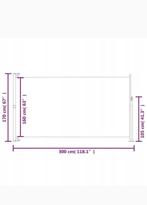 Markiza / roleta boczna wysowana 170 x 300 NOWA