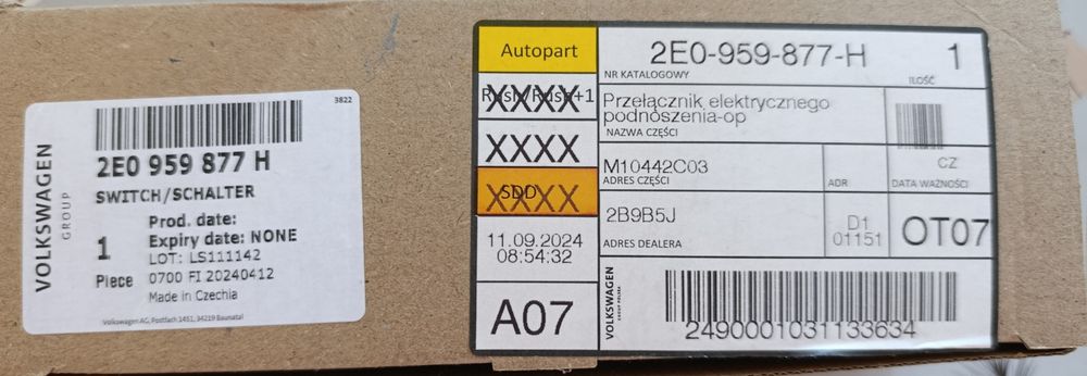 Przełącznik opuszczania szyb VW Crafter/Mercedes Sprinter