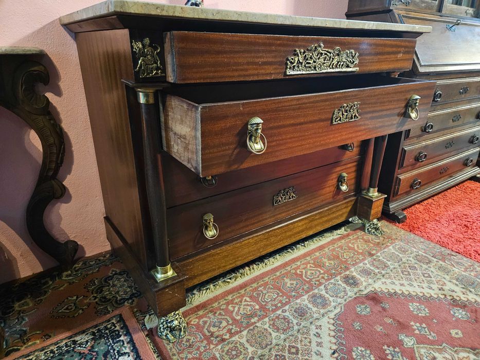 Cómoda antiga estilo Império em madeira e tampo em pedra - Bom estad