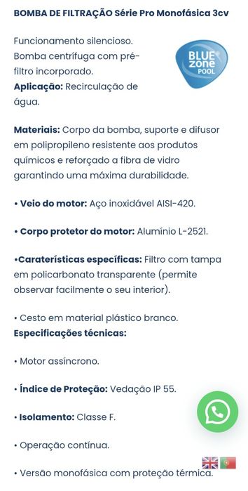 Motor PISCINA Série Pro Monofásica 3cv