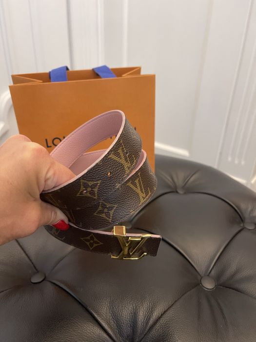 LOUIS VUITTON piękny pasek dwustronny, monogram, klamra złota