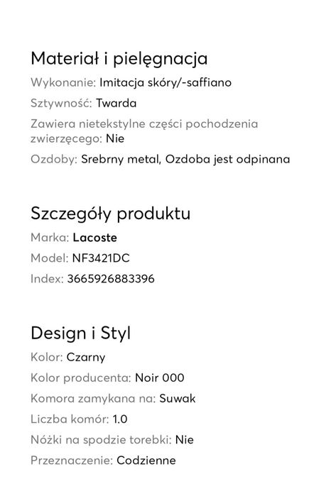 Oryginalna torba torebka LACOSTE