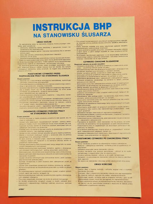 Instrukcja BHP na stanowisku ślusarza