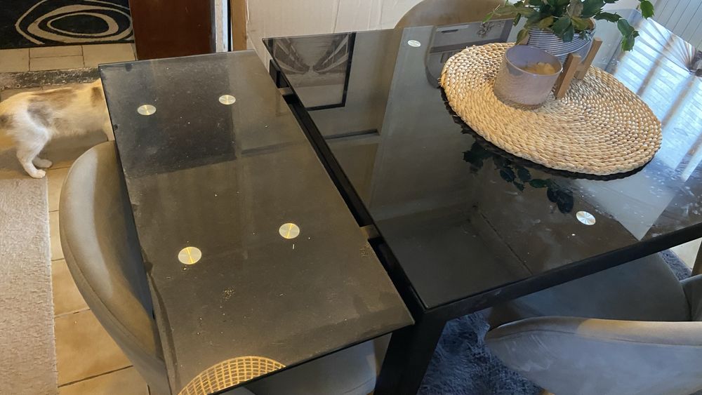 Mesa de Jantar Extensível Vidro Preto 110/170 cm