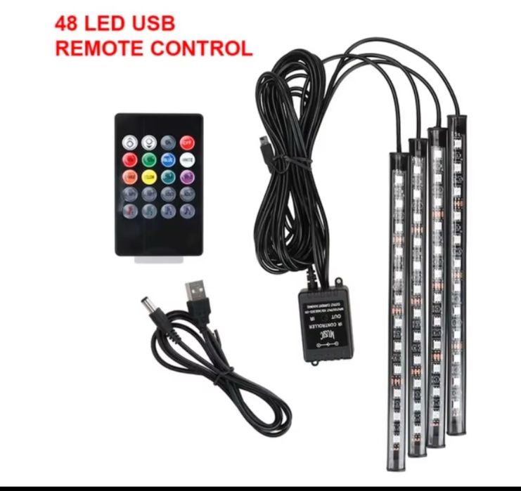 Светодиодная подсветка салона (ног) в авто RGB от USB / прикуривателя