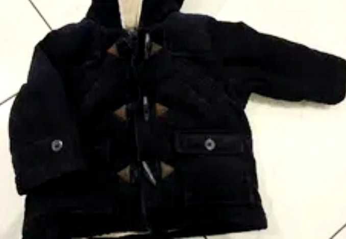 Kurtka zimowa chłopięca 80 bardzo ciepła gruba granat sztruks polar