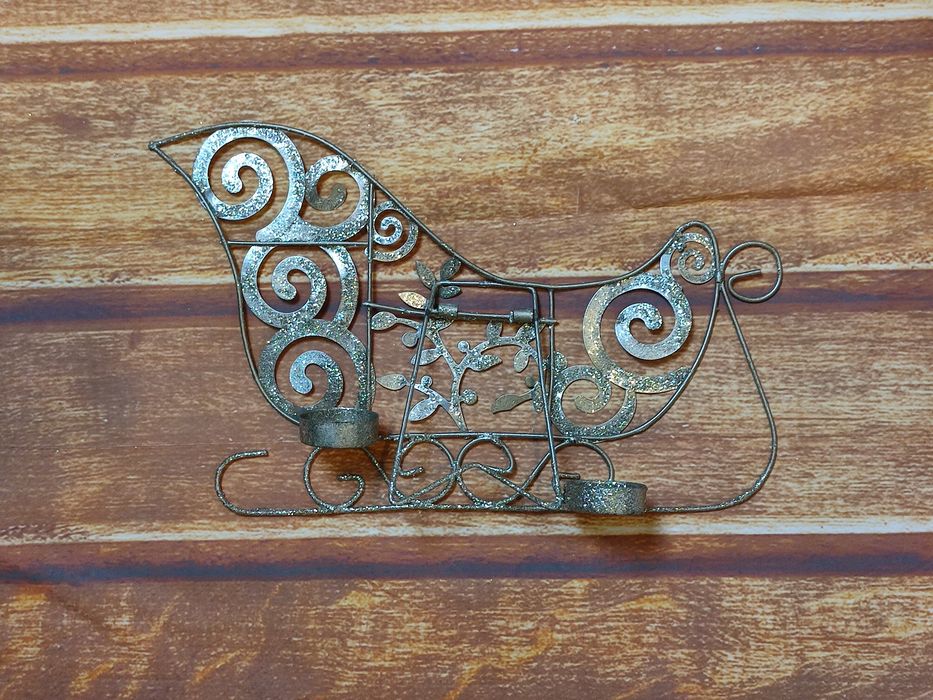 Новорічний металевий підсвічник сани з блискітками