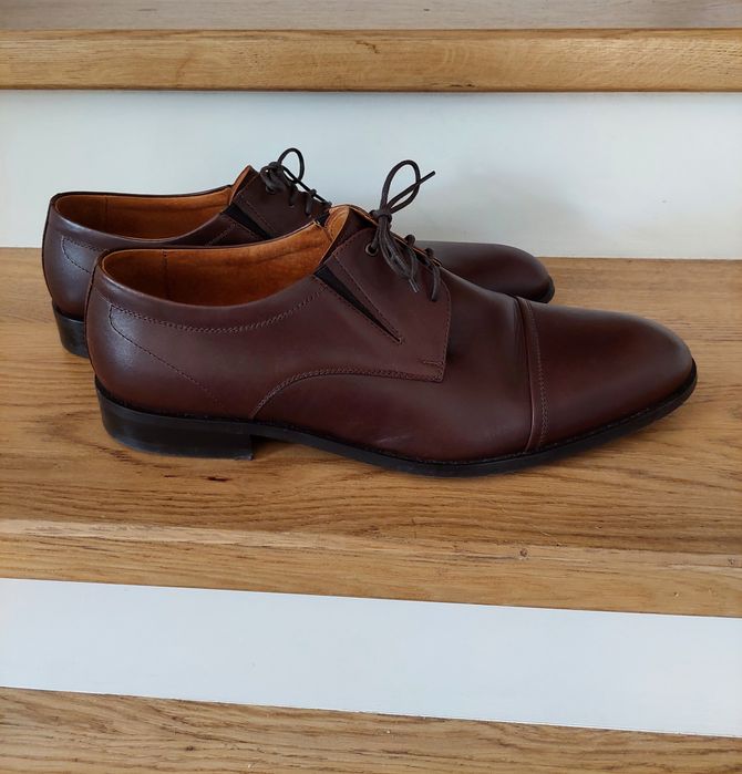 Ryłko, brązowe eleganckie sznurowane męskie półbuty, skóra 100% r. 46