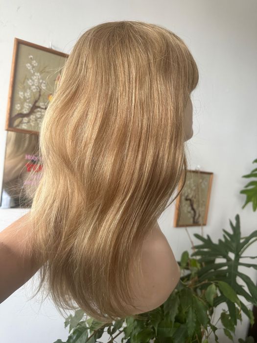 Bardzo długa blond peruka pasemka balejaż włosy naturalne 100% ludzkie