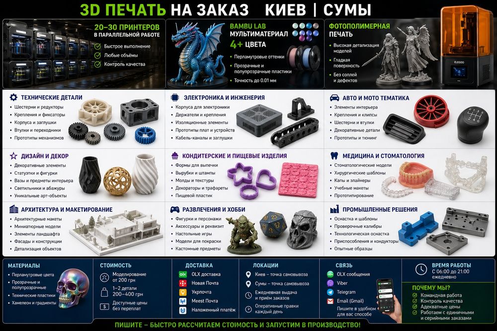 3D печать на заказ 4 цвета  Сумы Киев | Bambu Lab мультиматериал 4 цвета | фотополимерная печать | модели по фото и чертежам быстро и недорого