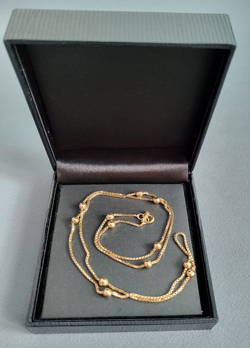 Złoty łańcuszek naszyjnik damski 18k  750 9.17 g dł. 60cm Zdobiona kostka z kuleczkami...
