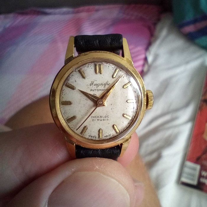 Złoty zegarek, Magnific automatic Incabloc 21 rubis, złoto 18k