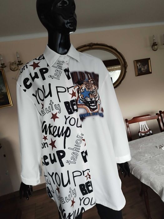 %_ITALY_koszula/ bluzka_napisy/tygrys styl kenzo - 38/44 - biała/ecru