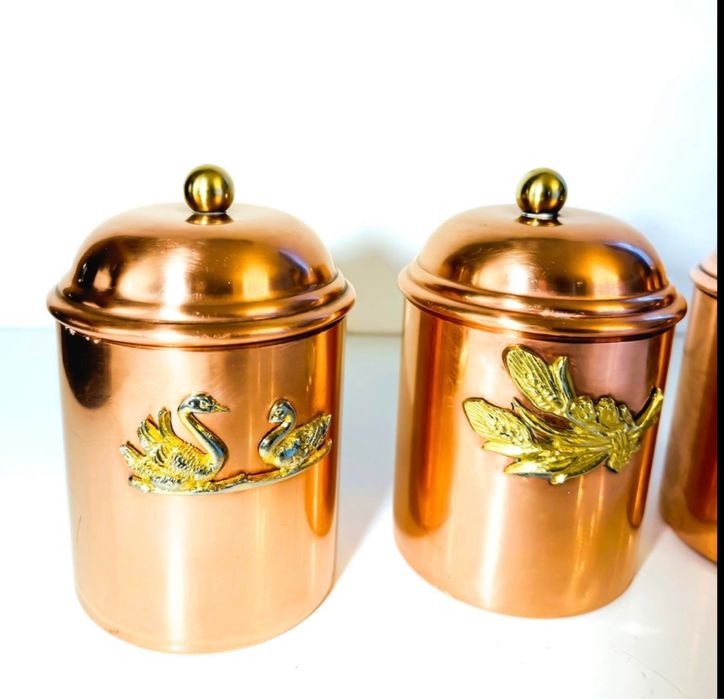 Conjunto de potes em cobre estanhado