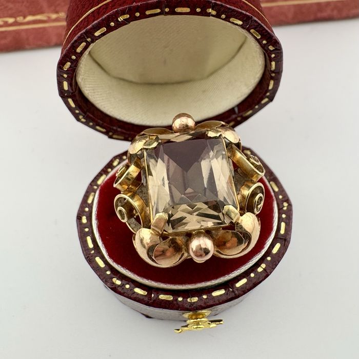 Antyk Wiedeń Pierścionek Złoto 14 k Kwarc Dymny 5.2 g R17