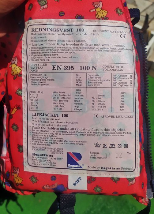 Colete de barco para criança  15-30 Kg - Como Novo