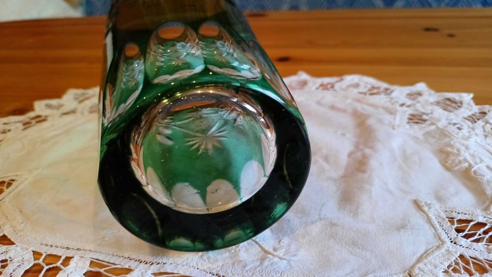 Wazon kryształowy 25 cm, zielony, PRL, Julia