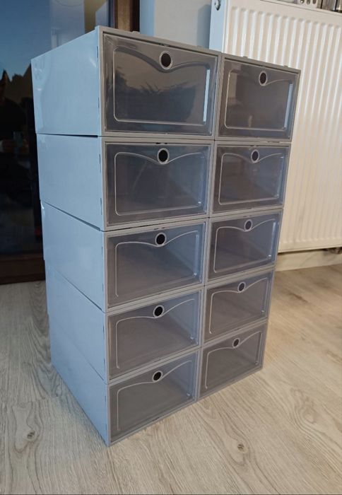 10x Pudełka na Buty 10szt Boxy Szare Organizer modułowy Pojemnik na Obuwie NOWE