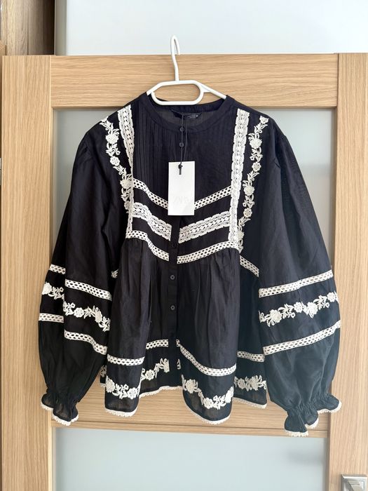 Bluzka zara bufki boho szerokie rekawy tunika