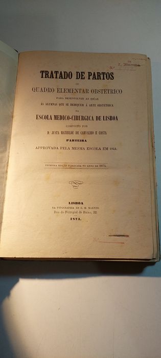 Tratado de Partos ou Quadro Elementar Obstetrico - D. Justa Mathilde de Carvalho e Costa (1874)