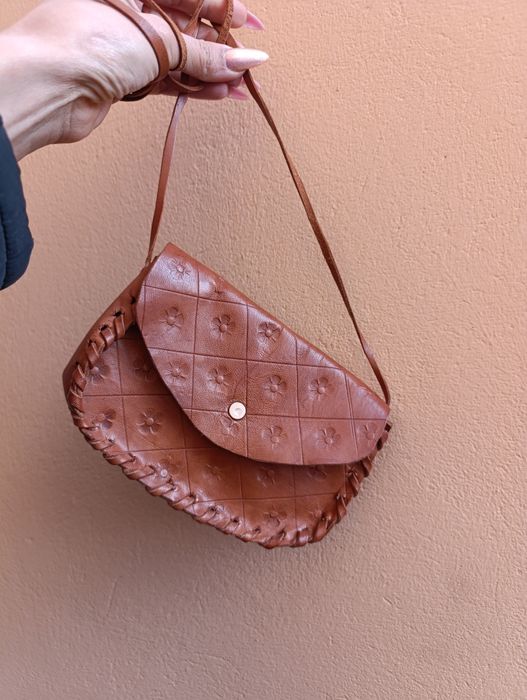 Vintage torebka skórzana boho, brązowa, mała listonoszka