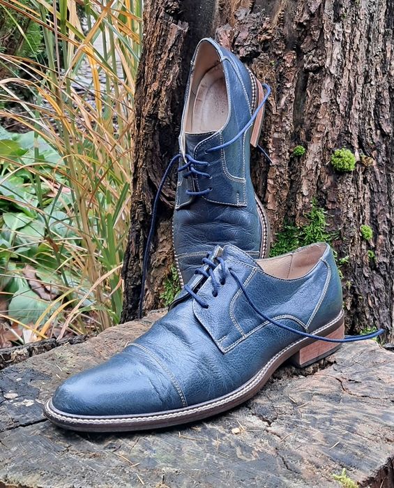 Granatowe skórzane casulowe półbuty derby