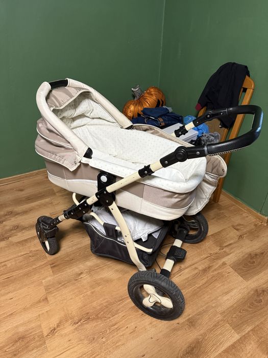 Wózek głęboki Coto Baby Quara | Duża wygodna gondola | Beż / Krem