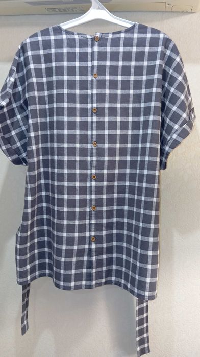 Стильна блуза кімоно ZARA у клітинку, розмір XL, льон