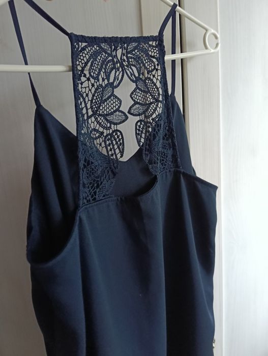 Granatowa elegancka bluzka z haftem 42 44 XL XXL