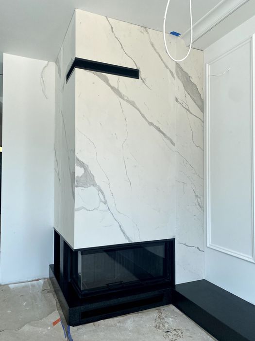 kominek + spieki kwarcowe/ Laminam