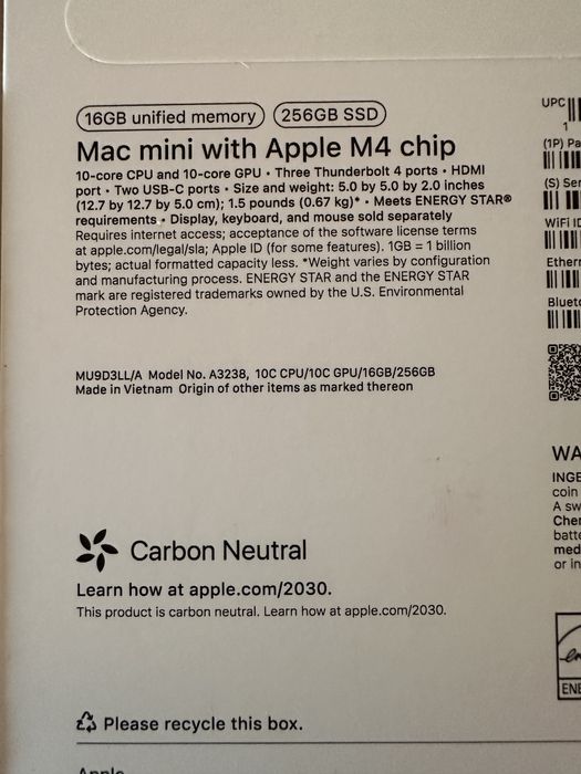Apple Mac mini m4 16gb 256ssd