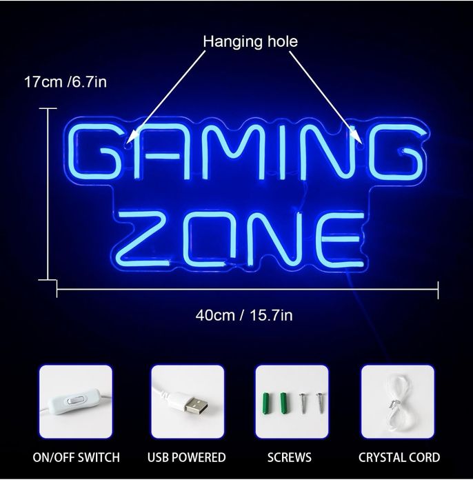 Neonowy napis LED Gaming zone 40x17 cm