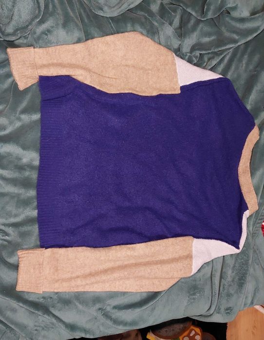 Świetny lekki, cienki, sweterek w patchworkowy wzór, kolorowy, wiosna