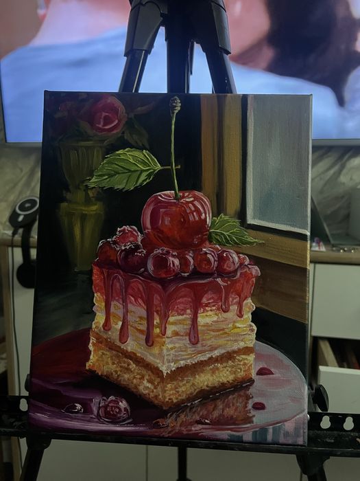 Obraz olejny 30*24 płótno bawełniane Cherry Cake