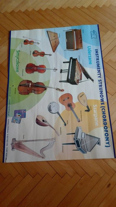 Tablica edukacyjna dwustronna "Instrumenty strunowe", "Instrumenty dęt