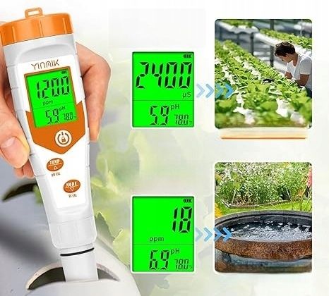 Tester pH EC do hydroponiki pH YINMIK 4 w 1 TDS EC TEMP