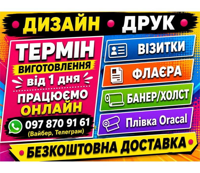 ПОЛІГРАФІЯ ПІД КЛЮЧ Друк візиток, банерів, листівок, наклейок та всієї рекламної продукції