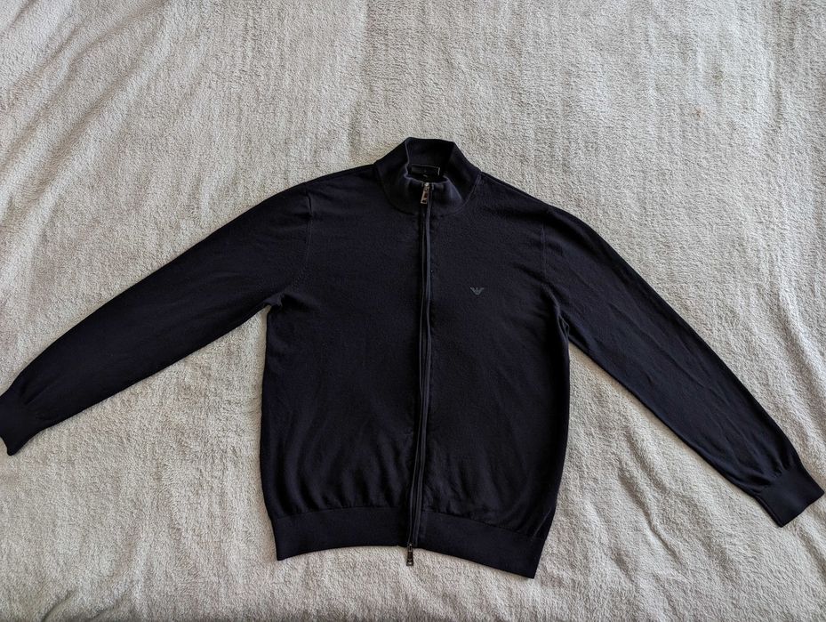 Granatowy elegancki zasuwany sweter kardigan Emporio Armani L