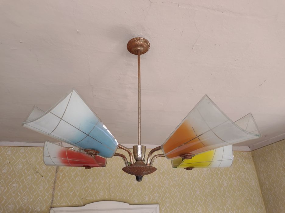 Żyrandol pięcioramienny A. Deev Łódź  - klasyk PRL lata 60 Vintage.