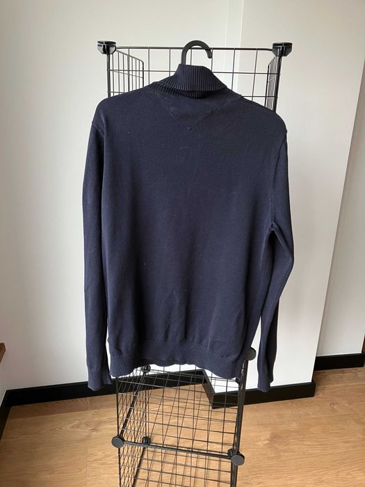 Tommy Hilfiger granatowy sweter golf bawełna premium